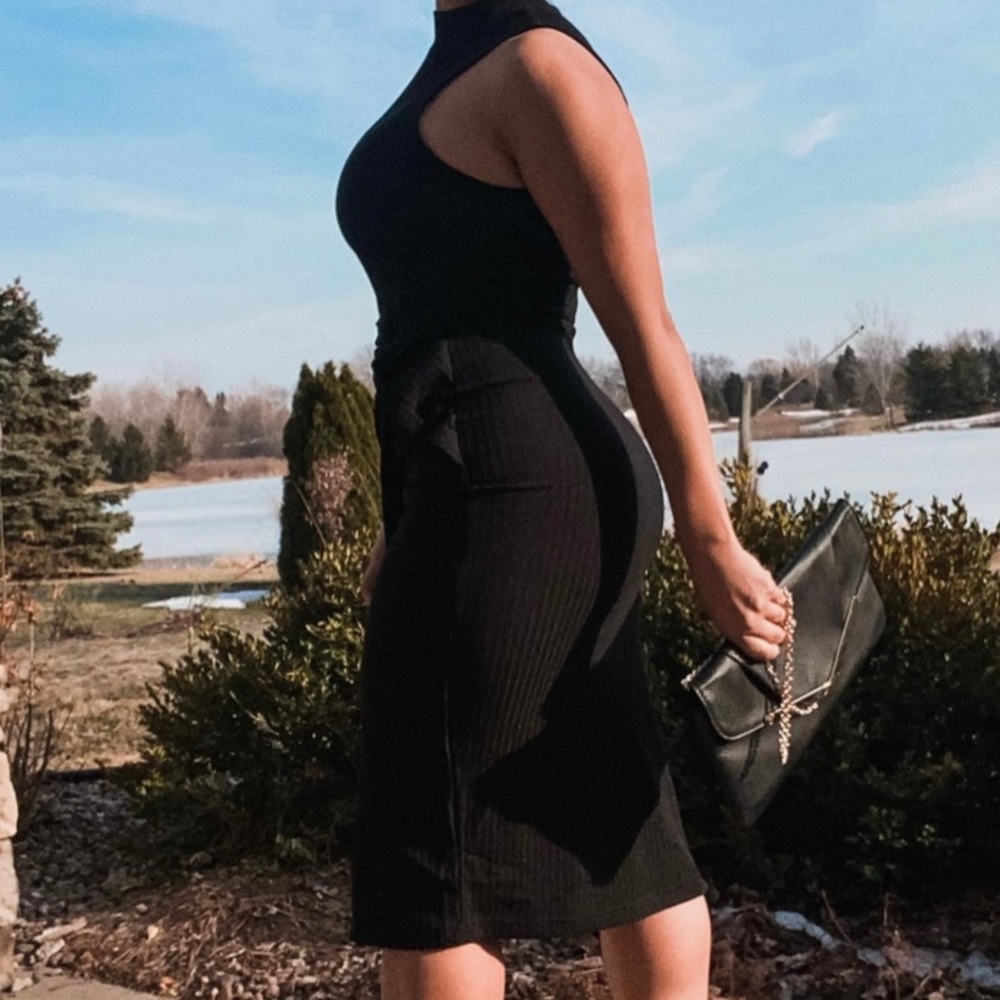 Mock Turtle Neck Ribbed Dress